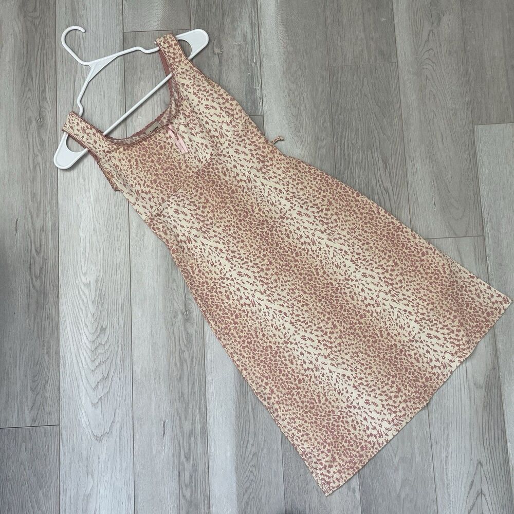 Vintage Feminine Dress leopard print knee length womens Cream Pink small grunge